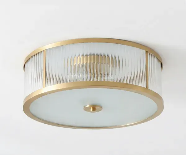 AURE-R ribbed glass brass flush ceiling mount