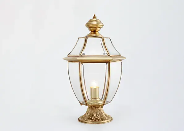 ELM-A solid brass pier mount lantern with clear glass