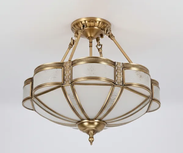 Solid brass semi-flush mount ceiling light for hallway